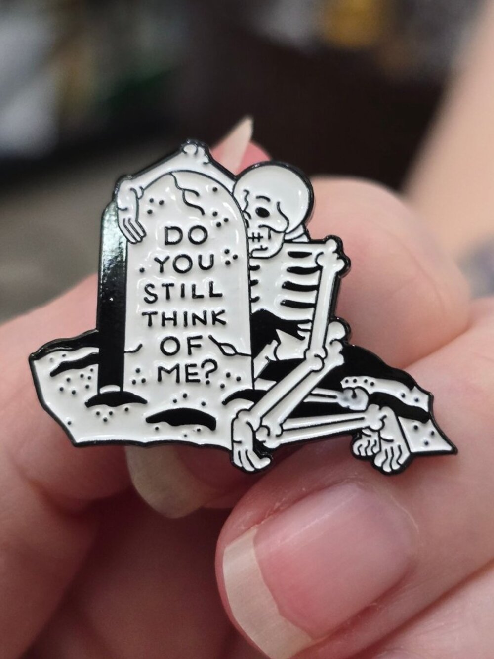 Skeleton ✦ Gravestone Enamel Pin ✦ Black White Gothic Quote Sad Romantic Art